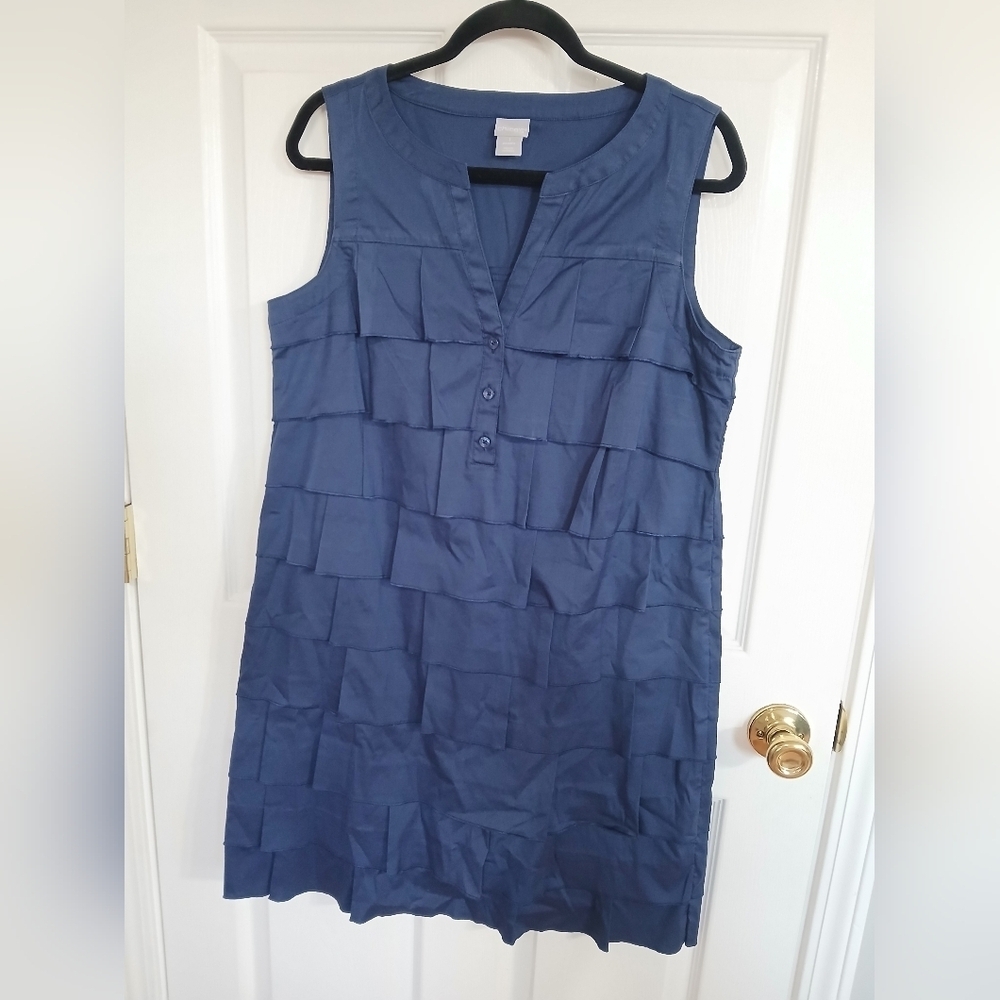 Sleeveless ChicosvNavy Blue Tiered Ruffled Women's Dress Knee Length Nautical